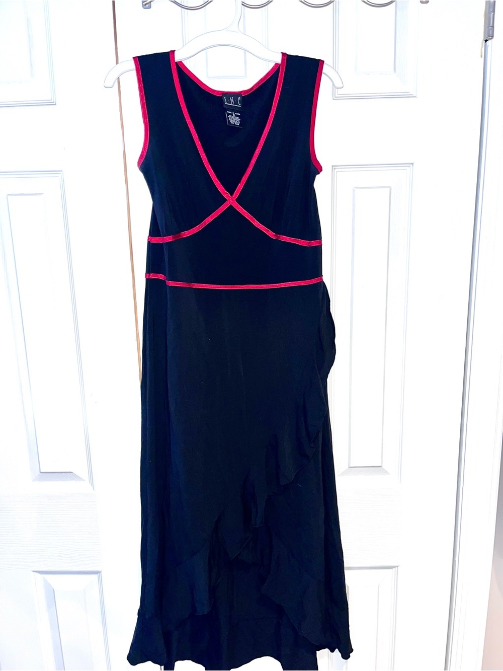 INC International Concepts Black Ruffled Dress with Red Trim S